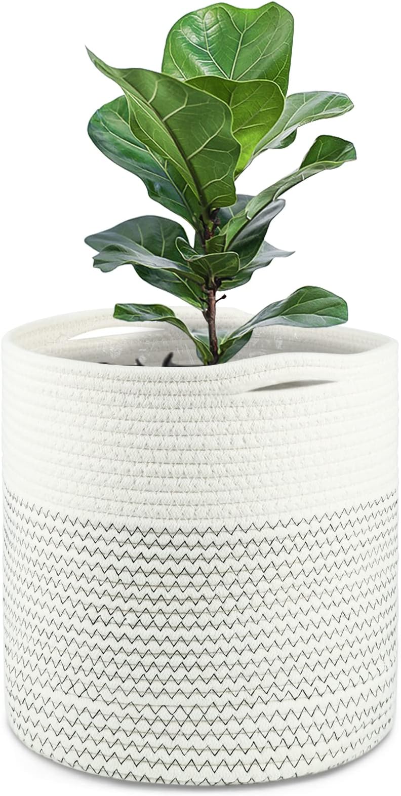 Tenn Well 30cm Plant Pot Basket with Liner Black and White Cotton Indoor