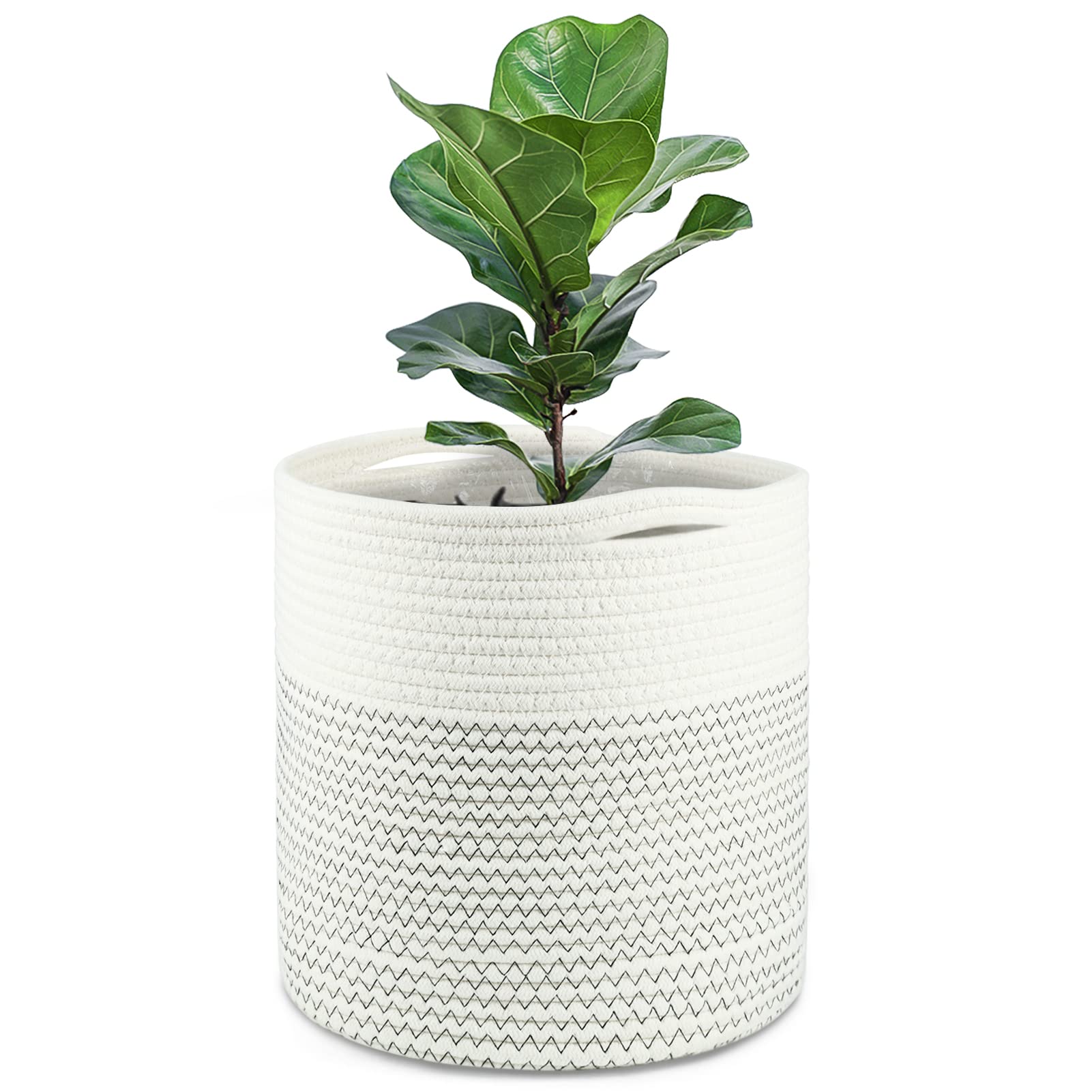 tenn well 30cm X 30cm Plant Pot with Liner, Cotton Indoor Planter Woven Storage Basket for Indoor Plants Flower Pot and Home Decoration (Black and White) — image 1