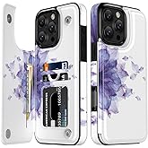 LETO for iPhone 16 Pro Wallet Case - Flip Folio Leather Kickstand - Fashionable Flower Designs - Credit Card Holder - Protective Phone Cover for Women and Girls - 6.3" - Blooming Purple Flower