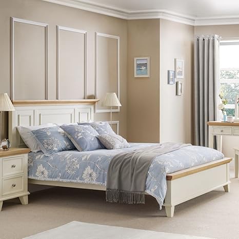 Happy Beds Portland Bed Wooden Two Tone Top Stone White Oak Frame 4 6 Double 135 X 190 Cm