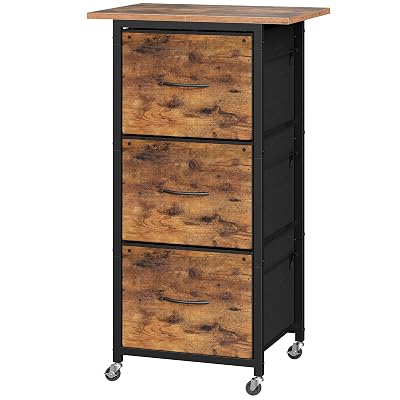 MAHANCRIS 3 Drawer File Cabinet, Vertical Filing Cabinet with Wheels, Printer Stand with Non-Woven Fabric Drawer, Adjustable Hanging Rods, fits A4/Letter Size, for Home Office, Rustic Brown FCHR5901