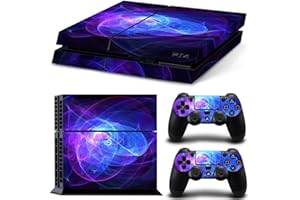 UUShop Skin Decal for PlayStation 4 Console System and PS4 Wireless Dualshock Controller - Blue Purple Lines