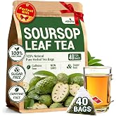 Soursop Leaf Herbal Tea (Graviola), 40 Teabags | Made with Premium Soursop Leaves, Hoja Guanabana Tea, No Sugar, No Caffeine