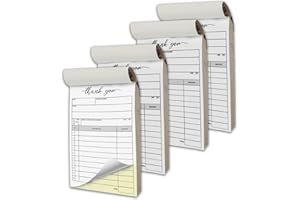 Herzii Prints - 4 Pack Receipt Pad, 3.4x5.5 Handheld - Receipt Book with Carbon Copies - Invoice Book for Small Business, Sales Order Book, 2-Part Carbonless (50 Sets) White/Yellow (4-Pack)