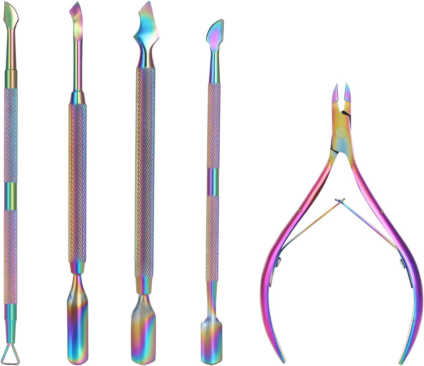 Cuticle Trimmer with Cuticle Pusher and Cuticle Cutter 5PCS Color Gradient Multi-Function Stainless Steel Cleaning Care Manicure Tools and Easy to Carry and Store: Home Improvement
