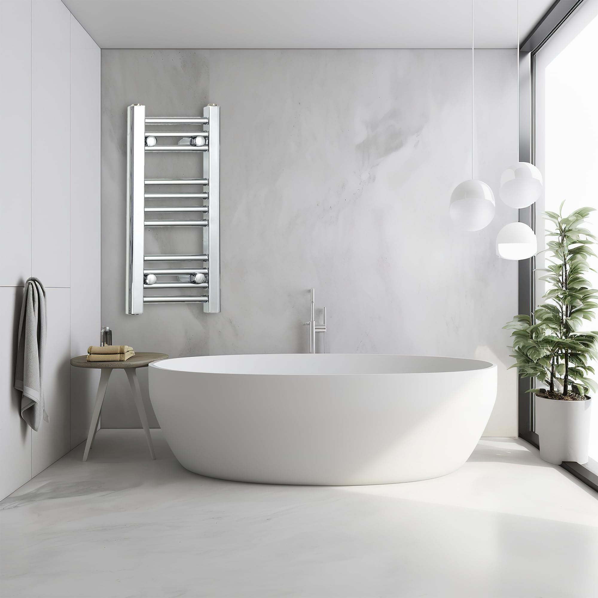 250mm Wide Narrow Small Chrome Heated Towel Rail Straight Flat Bathroom Warmer Radiator Rack Central Heating Turkish Zone (250mm Wide x 600mm High)