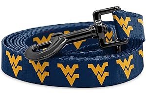 SHOPINSTAPETS West Virginia Mountaineers Collars and Leashes | Officially Licensed | Fits All Pets! (6 Ft Leash)