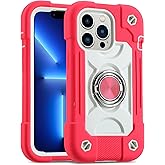 MARKILL Compatible with iPhone 13 Pro Case 6.1 Inch with Built-in 360°Rotating Ring Stand, Military Grade Drop Protection Full Body Heavy Duty Case 3 in 1 Protective Cover (Hot Pink)