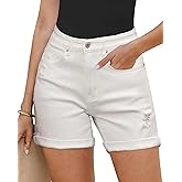 Utyful Jean Shorts for Women High Waisted Trendy Casual Summer Distressed Jorts Ripped Fold Hem Stretchy Denim Shorts