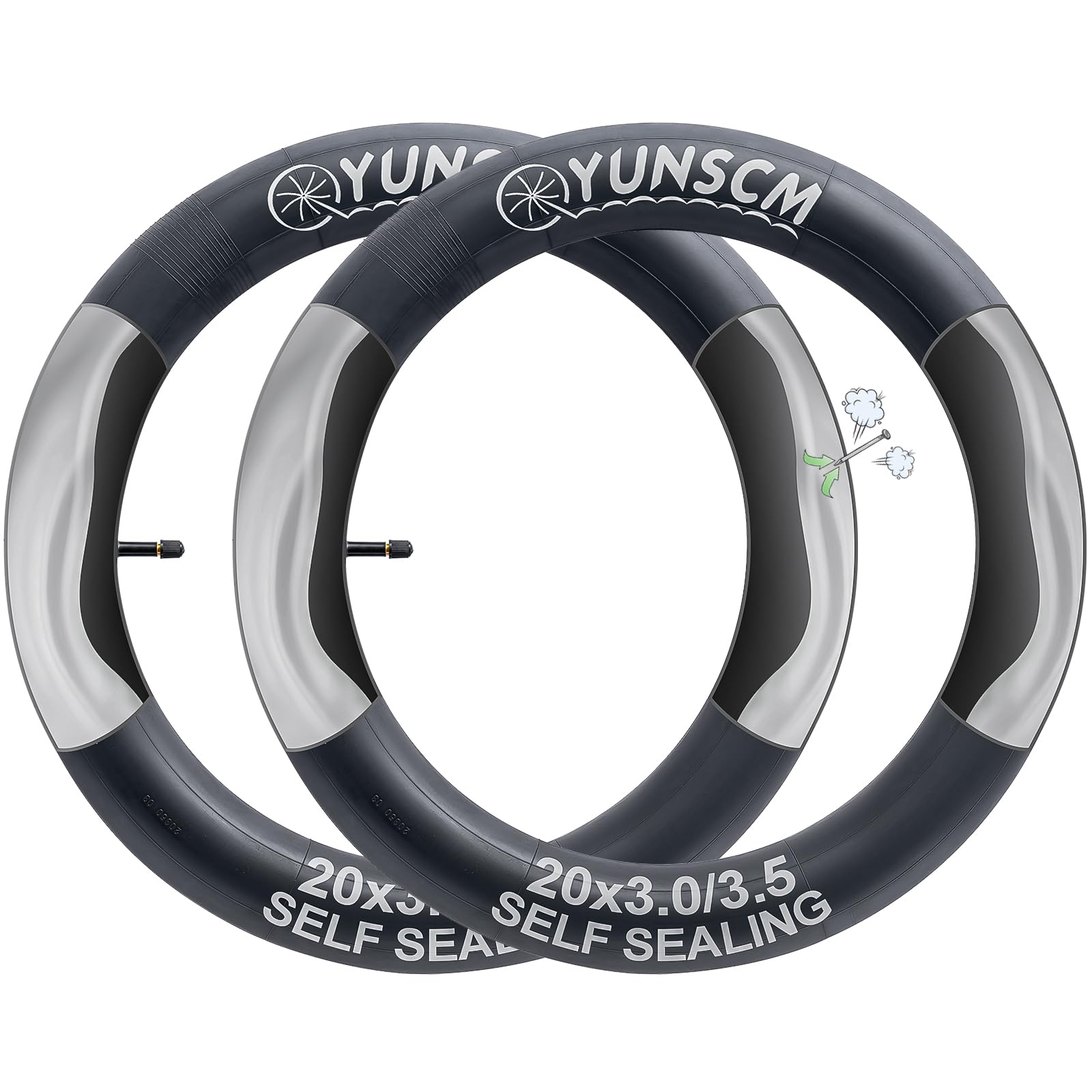 YunSCM 2-PCS 20" Self-Sealing Fat Bike Tubes 20x3.0/3.5 AV32mm Schrader Vavle Super Automatic Repair Self-Sealing Puncture Resistant Compatible with 20x3.0/3.5 Inch Fat Tyre Bicycle Tubes