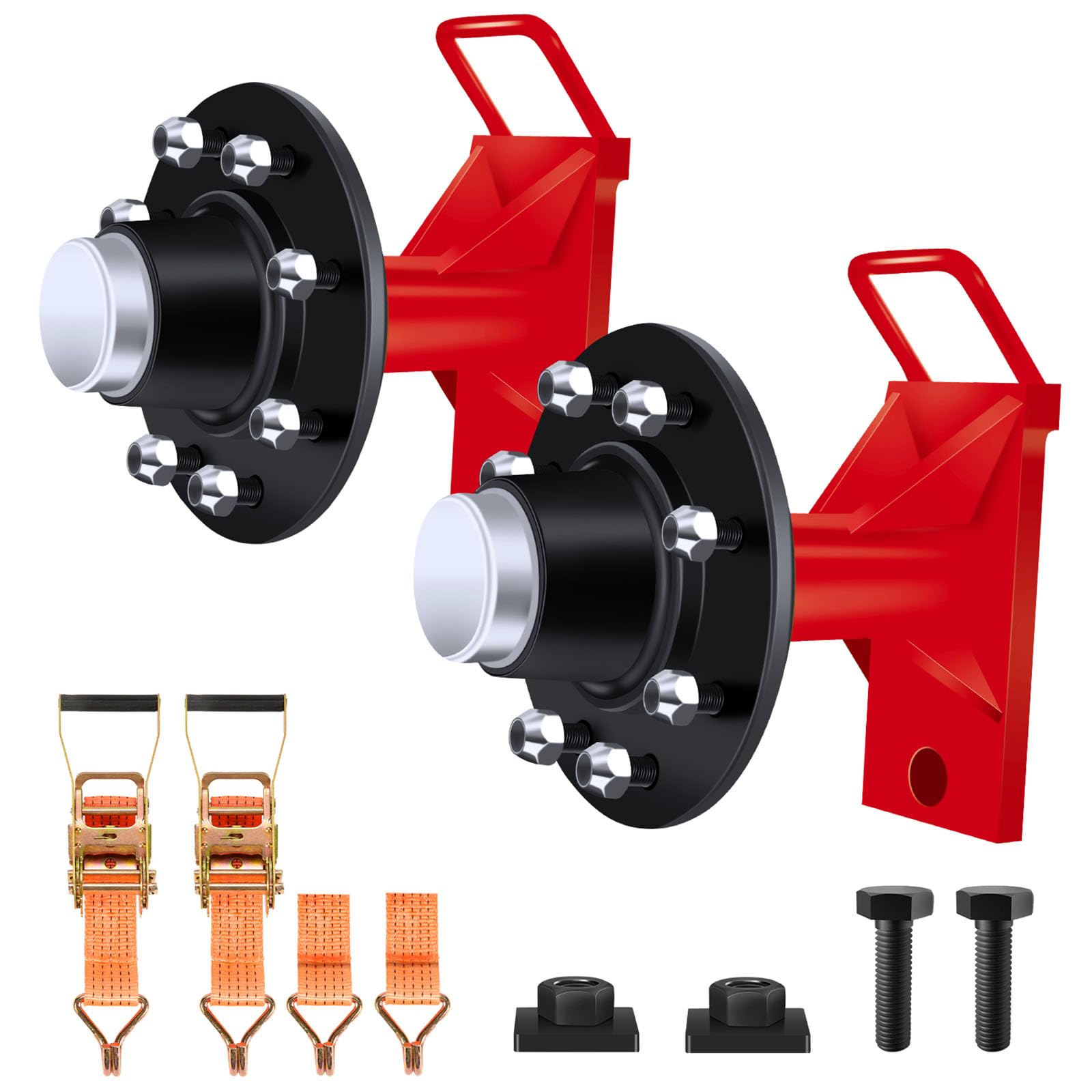 Photo 1 of 2 Pack Shipping Container Wheels 8x6.5 Lug, May Moves 9000 pounds 20ft-45ft Container, Shipping Container Wheels kit, with Ratchet Strap Tie Down J Hook, Quick disassembly (Red)