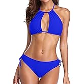 beautyin Women Two Piece Halter Padded Bikini Swimsuits Keyhole Cutout Swimwear