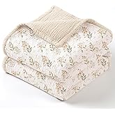 lulumoon Muslin Baby Blanket for Girls: Lightweight Cotton Blanket for Newborn - Soft Nursery Blanket for Stroller 47x47 Inches (Ivory Flower)