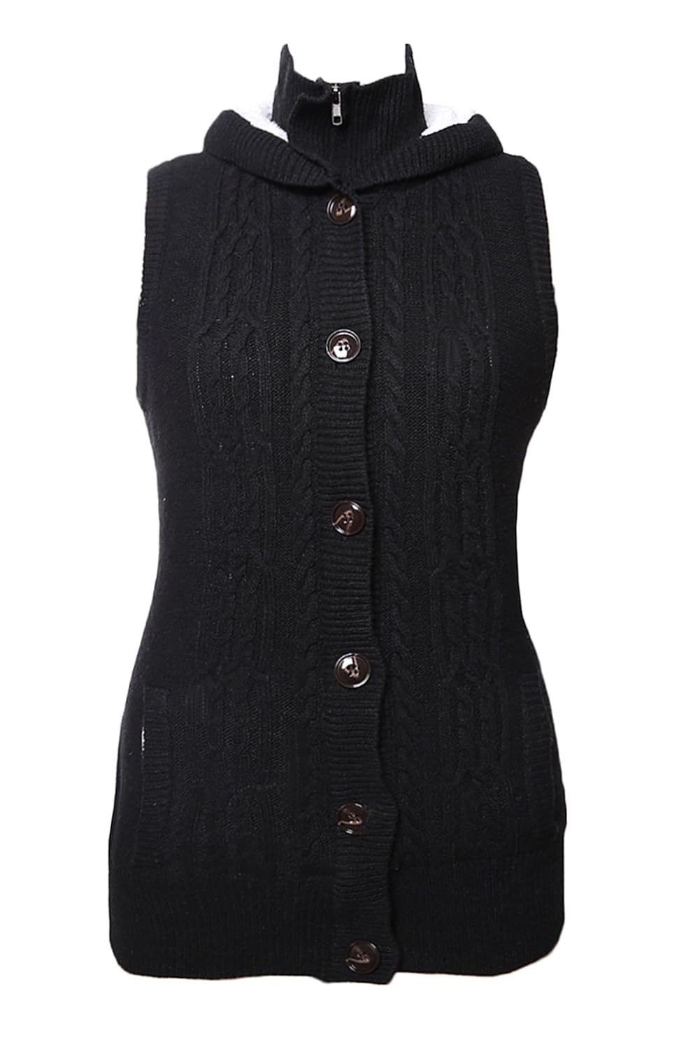 Blibea Womens Sleeveless Hoodies Sweater Vest Button Cable Knit