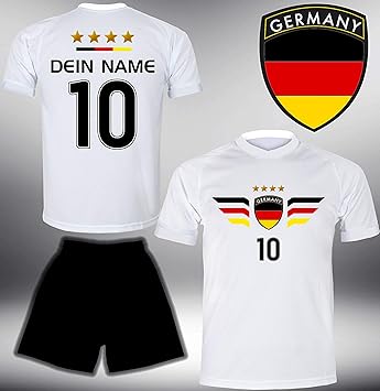 ElevenSports Deutschland Trikot Set 2018 mit Hose GRATIS Wunschname + Nummer im EM WM Weiss Typ #DE4th - Geschenke für Kinder