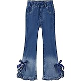 Adigau Girls Flare Jeans Elastic Waist Bowknot Denim Pants Fashion Bell Bottom Trousers Split Hem Long Jeans 5-13 Years