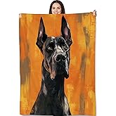 Turamurra Great Dane Dog Blanket - Soft Cozy Fleece Throw Blanket, 50"x60", Artistic Great Dane Portrait on Vibrant Orange Background, Perfect for Dog Lovers and Home Decor