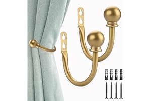 Sumnacon Set of 2 Decorative Curtain Holdbacks, Wall Mounted Aluminum Alloy Window Drapery Tiebacks for Bedroom, Livingroom Office Come with Screws, Gold
