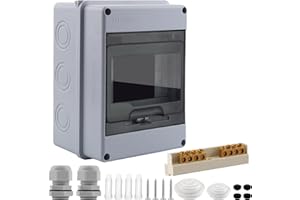 VANSHINIEER Power Distribution Box 5 Way Circuit Breaker Box Waterproof ABS Plastic Power Distribution Protection Box with Clear Cover and Din Rail Enclosure, for Indoor Wall