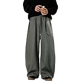 Mens Pleated Wide Leg Old Money Baggy Pants Casual Zipper Fly Pants Elastic Waist Loose Fit Fall Long Trousers with Pockets
