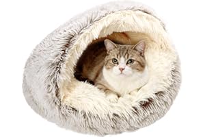 Arquiel Calming Cat Beds, Fluffy Plush Round Cat Cave Washable, Cozy Warming Anti-Slip Small Dog Bed for Puppy and Kitten, Soft Anti Anxiety Pet Nest (20×20 inch, Coffee)