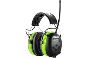 Hocazor HP10 FM AM Radio Headphones with LCD Display, 30dB SNR Hearing Protection Safety Earmuffs for Mowing Work Shops, Green