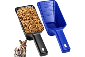 AOSNARE 2 Cup Dog Food Scoop(2 Pack), Plastic Pet Food Scoop with Measuring Lines for Accurate Pet Food Portions,Dishwasher Safe (Black and Blue)