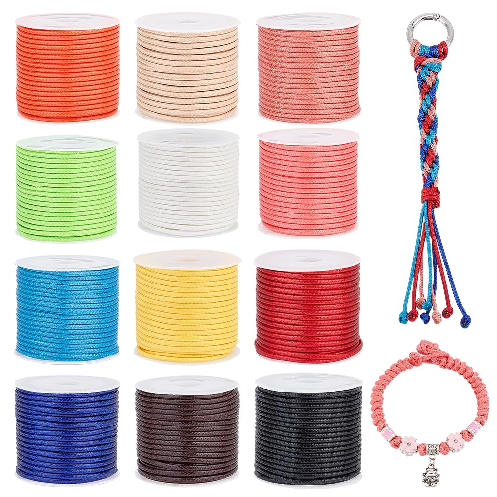 PH PandaHall 132 Yards 12 Colours Waxed Cord Set 2mm Polyester Thread Beading String Wax String Macrame Cord for Bracelet Making Necklace Jewellery Making Knotting Beading Craft Projects