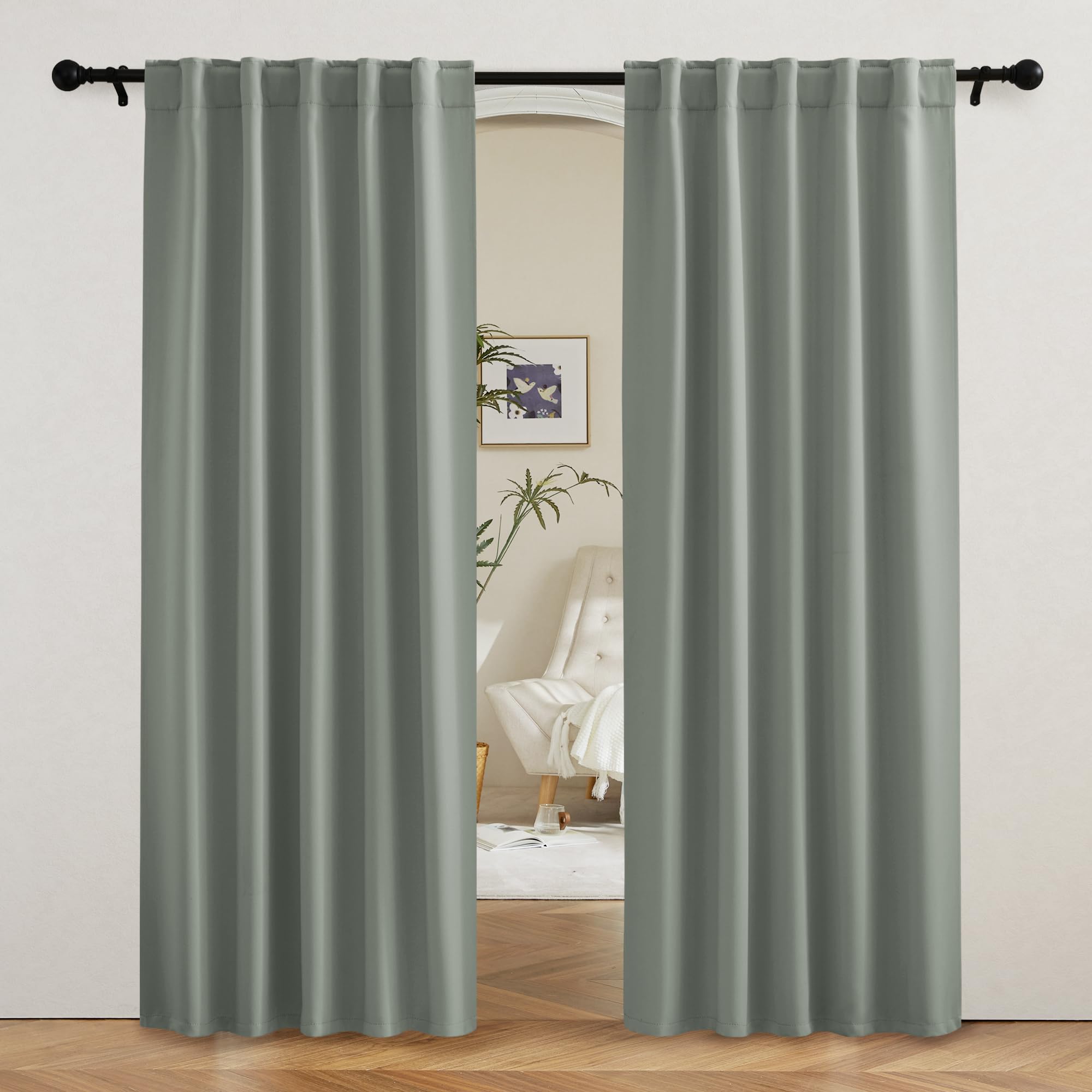 Photo 1 of RYB HOME Sage Green Curtains for Bedroom, Blackout Thermal Insulated Drapes for Living Room Dining Office, Vertical Privacy UV Protection Drapery, 42 Inch Wide by 80 Inches Long, 2 Panels