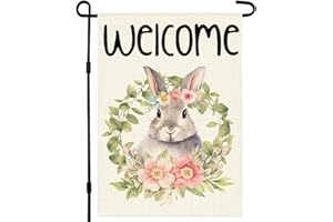 XGXHZYLC Happy Easter Wreath Bunny Garden Flag 12x18 Inch Double Sided, Easter Holiday Yard Outdoor Decoration, Outside Farmhouse Holiday Decors for Spring
