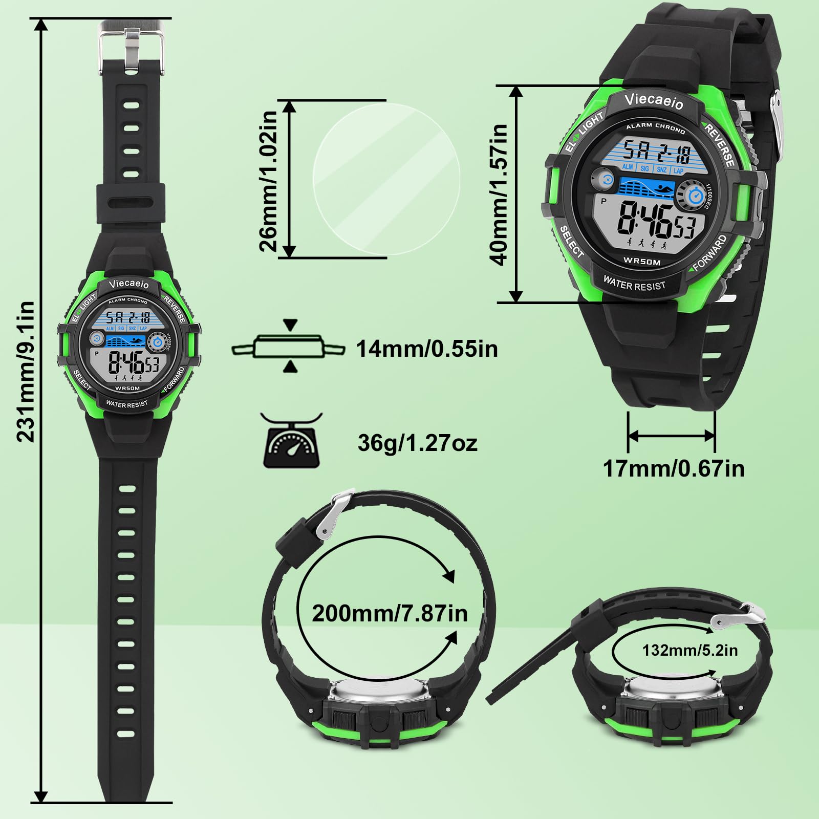 Viecaeio Kids Digital Watch for Boys Girls, Waterproof LED Colorful Lights Sports Watch Suitable for 5-17 Years Old Teenagers (with Gift Box)