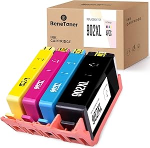 BENETONER Remanufactured Ink Cartridge Replacement for HP 902XL 902 XL Work with Officejet 6962 6958 Pro 6978 6968 (Black, Cyan, Magenta, Yellow, 4-Pack)