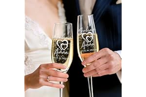 Personalized Wedding Champagne Flutes Set of 2 Customized Mr and Mrs Champagne Flutes Engraved Name & Date Gifts for Engageme