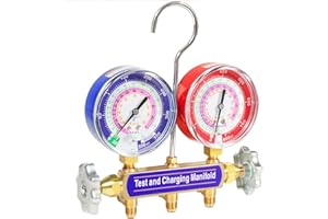Fit for Refrigerant Type R-22, R-404A, R-410A 42001 Charging Manifold and Test, A/C Manifold Gauge, with 3-1/8" Gauge, 2 Valv