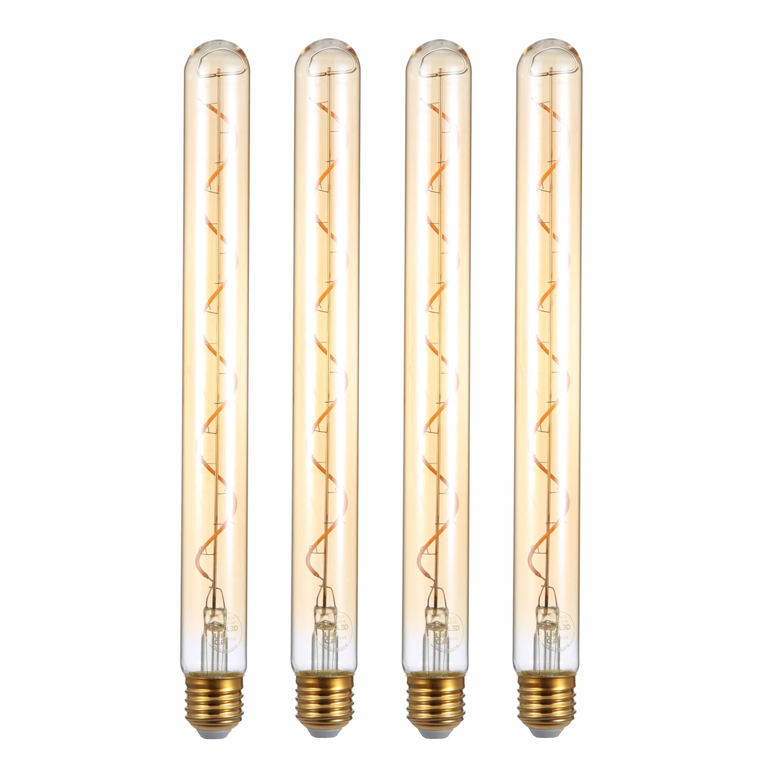 TEKLED® T30 Filament Vintage LED Bulbs | 300mm Tubular E27 Edison Screw | Energy Saving 4W Light Bulb 24W Equivalent | NONDIMMABLE Amber 2400K 240LM | 4-Pack | Warm White