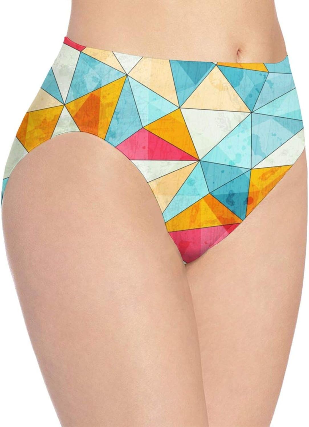 Womens Seamless Underwear Vintage Colored Triangles Pattern Sexy Briefs