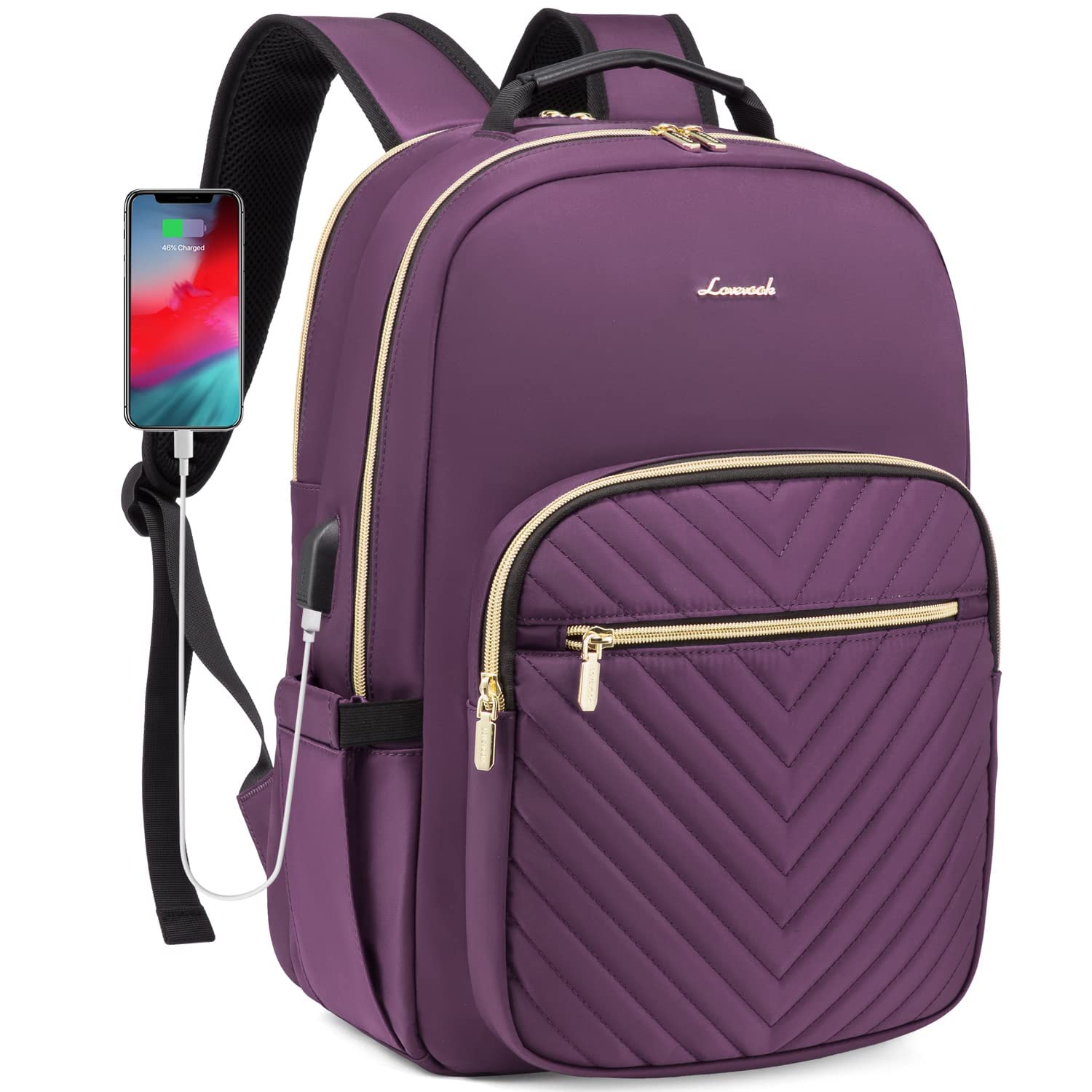 LOVEVOOK Laptop Backpack for Women 15.6 Inch, Womens Backpacks for Work Business Travel School College With USB Port, Lightweight Back Pack Computer Rucksack-Deep Plum