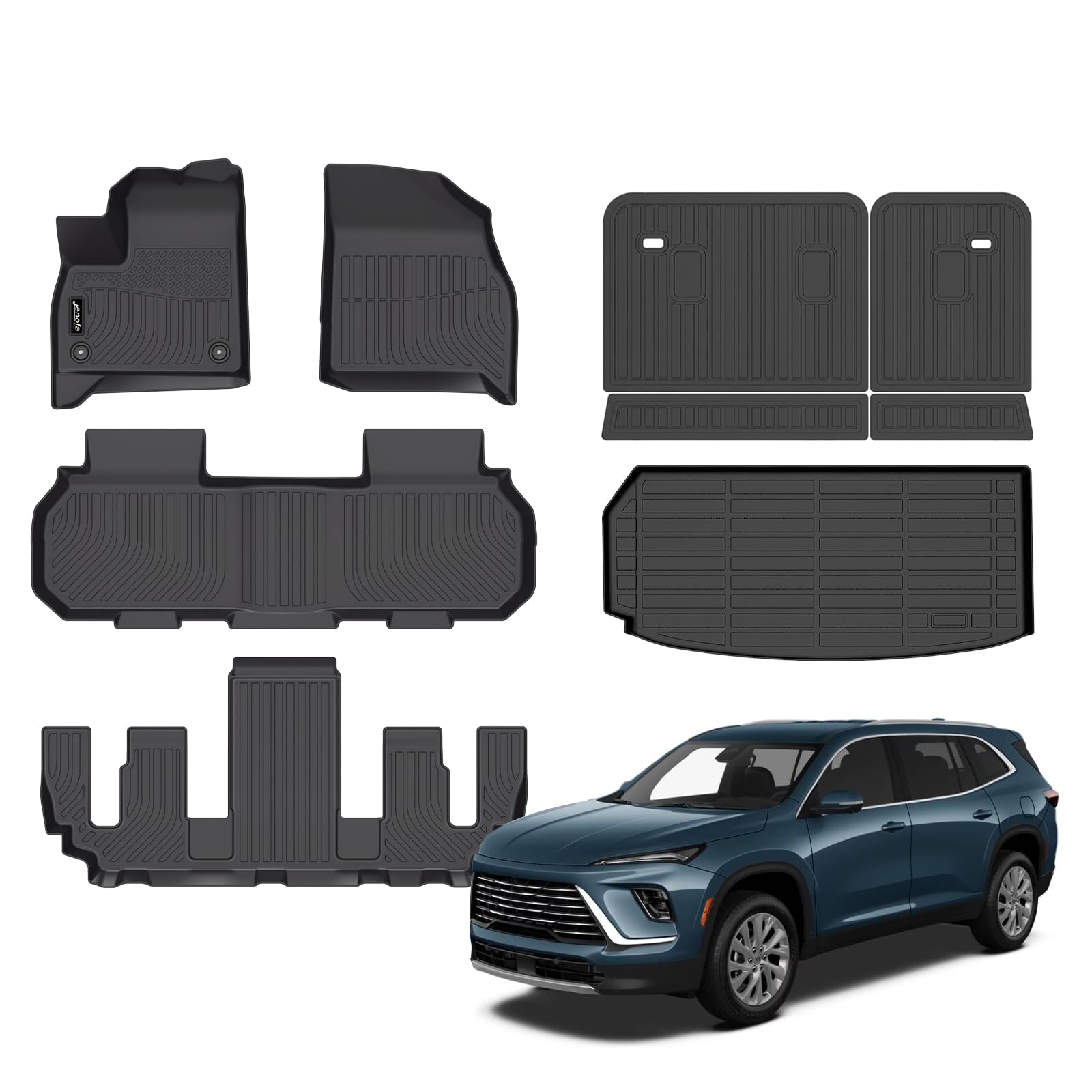 Jenofa-for Chevy Traverse 2026-2024 / GMC Acadia Denali/Buick Enclave 2025 2026 7-Seater All Weather Floor Mats Automotive Car Mat Accessories (Floor Mats & Rear Seat Back Mats & Cargo Liner) Image