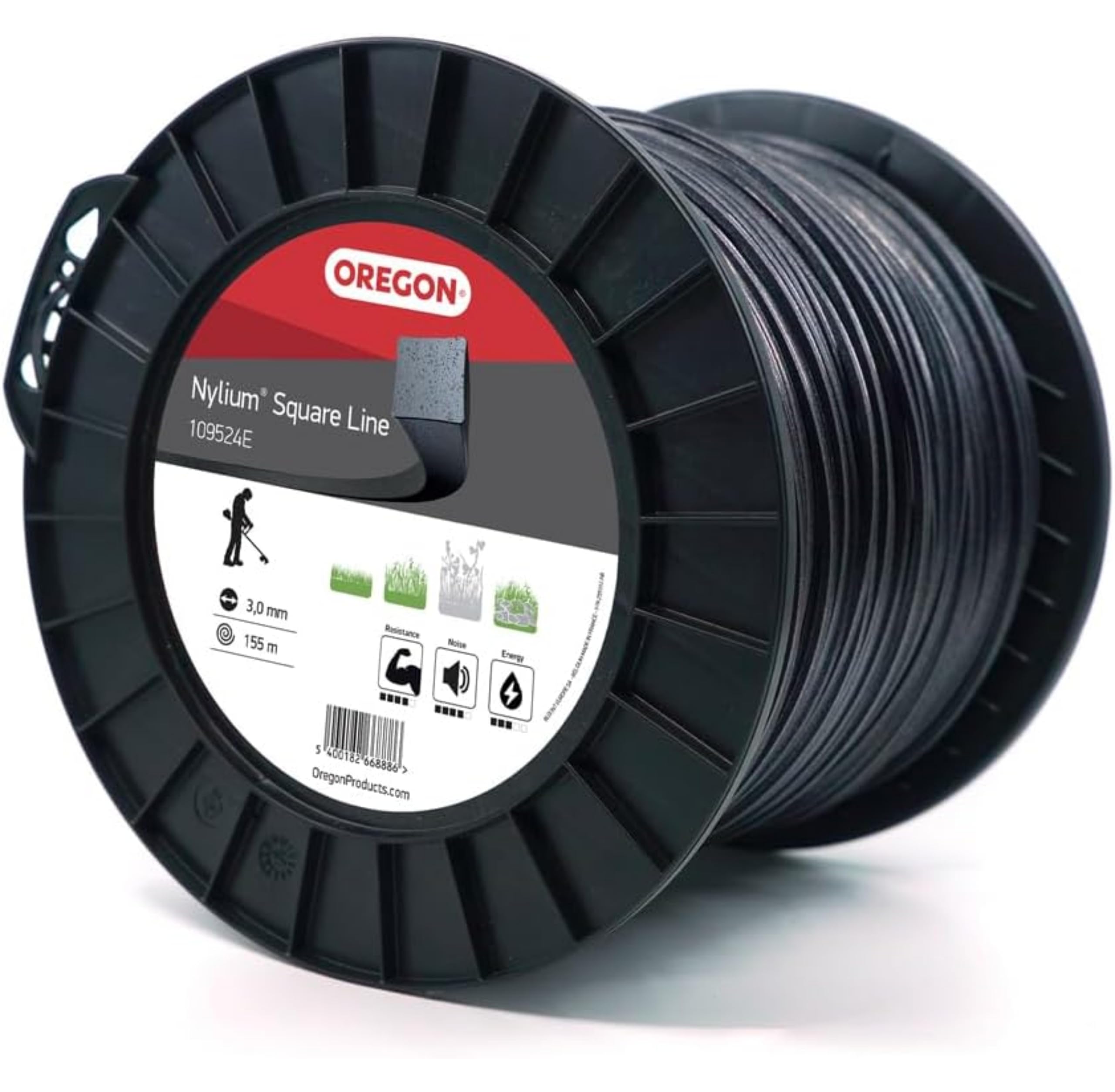 Oregon Square Shaped 3mm Strimmer Line with Aluminium Particles, Tackles Grass, Weeds & Thick Vegetation, Professional Heavy Duty Strimmer Wire, Fits Most Standard Models, 3.0 mm x 155m (109524E)