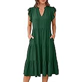 ANRABESS Womens Summer Casual Dress V Neck Ruffle Sleeve Midi Dresses 2026 Trendy Flowy Tiered Boho Beach Vacation Sundress