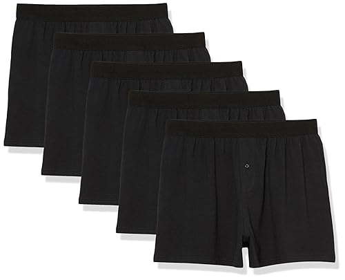 Amazon Essentials Cotton Jersey Boxers - Men's Underwear, Available in Big & Tall, Black, Pack of 5, Medium