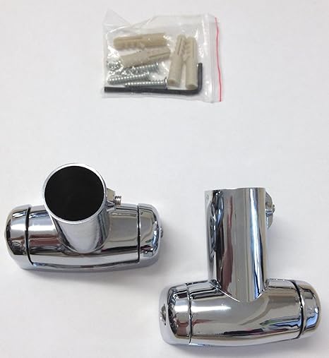 Ians Emporium Chrome Shower Rail Rod Metal Swivel Brackets 22 25mm