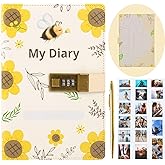 Awalls Women's Diary with Vision Board on Back Cover and Motivational Stickers, Bee & Sunflowers Lockable design, Refillable Sheets, Girl's Journal with Lock, Hardcover Secret Diary, ages 10 15