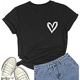 DANVOUY Women's Heart Print T Shirts Funny Short Sleeve Graphic T Shirt Tops