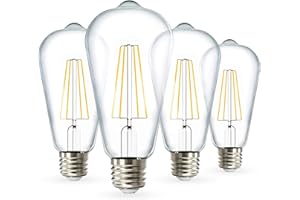 Sunco Lighting 4 Pack 60W Vintage LED Edison Bulbs Equivalent 8.5W CRI92 800 Lumens, Dimmable ST64 Filament 3000K Warm White E26 Medium Base Light Bulbs High Brightness Clear Glass Waterproof - UL