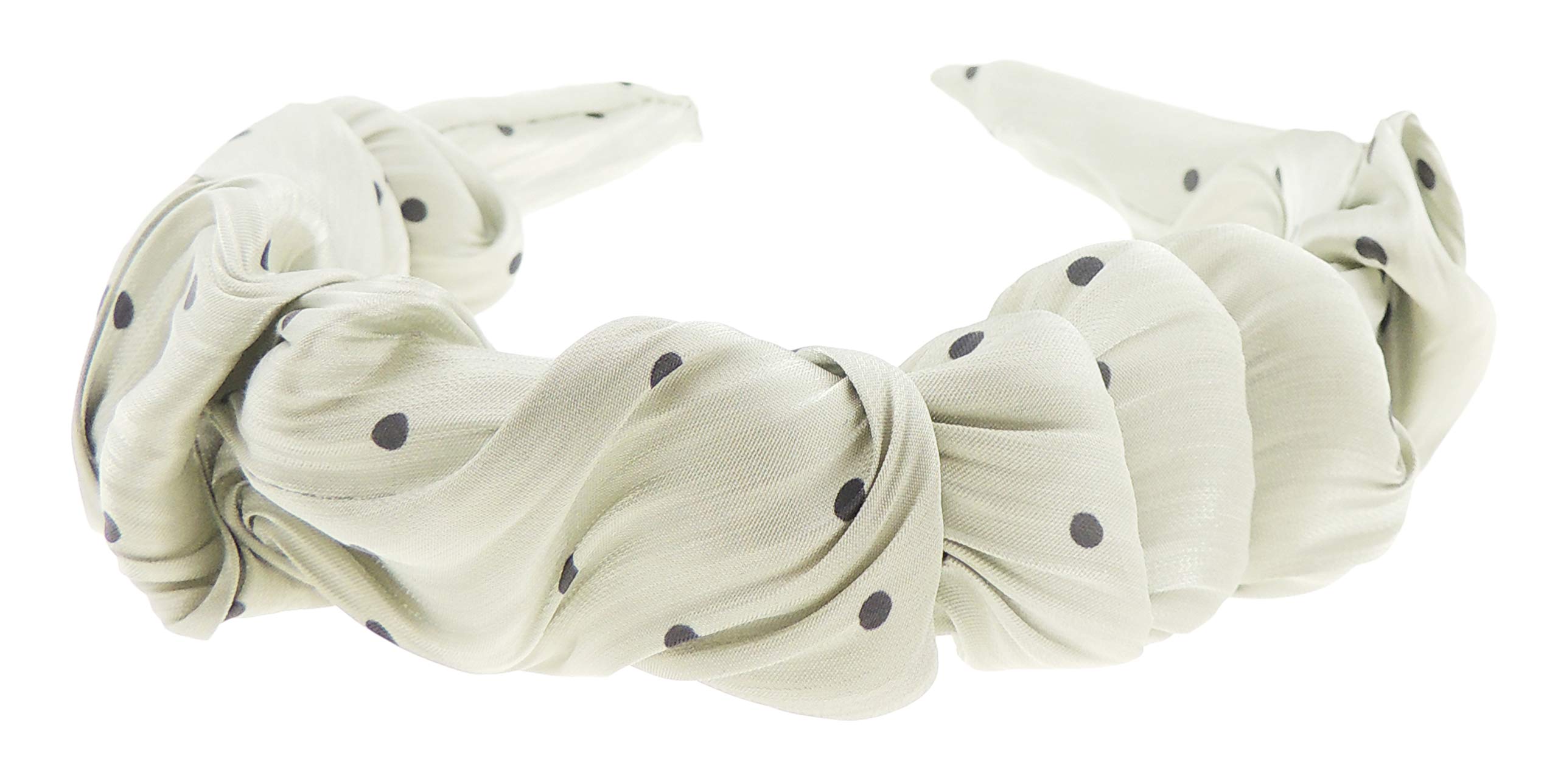 Womens Luxury Occasion Wedding Bridal Party Birthday Christmas Evening Ruched Gathered Organza Satin Covered Black Polka Dot Hair Hairband Accessories Headband Alice Band (Dusky Green)