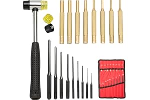 Pin Punch Set, 20pcs Punch Removing Repair Tools, Including Brass Pin Punches, Steel Pin Punches with Storage Pouch&Hammer (B