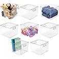 mDesign Plastic Deep Home Storage Organizer Basket Bin with Handles for Cube Furniture Shelving in Office, Closet, Bedroom, Laundry Room, Nursery, Kids Toy Room Shelf - Ligne Collection, 8 Pack, Clear