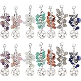 CHGCRAFT 14pcs 7 Colors Natural Mixed Stone Chips Pendants Gemstone and Alloy Pendant with Alloy Lobster Claw Clasps for Decoration Purse Backpacks Car Keys Accessories, 2.6inch