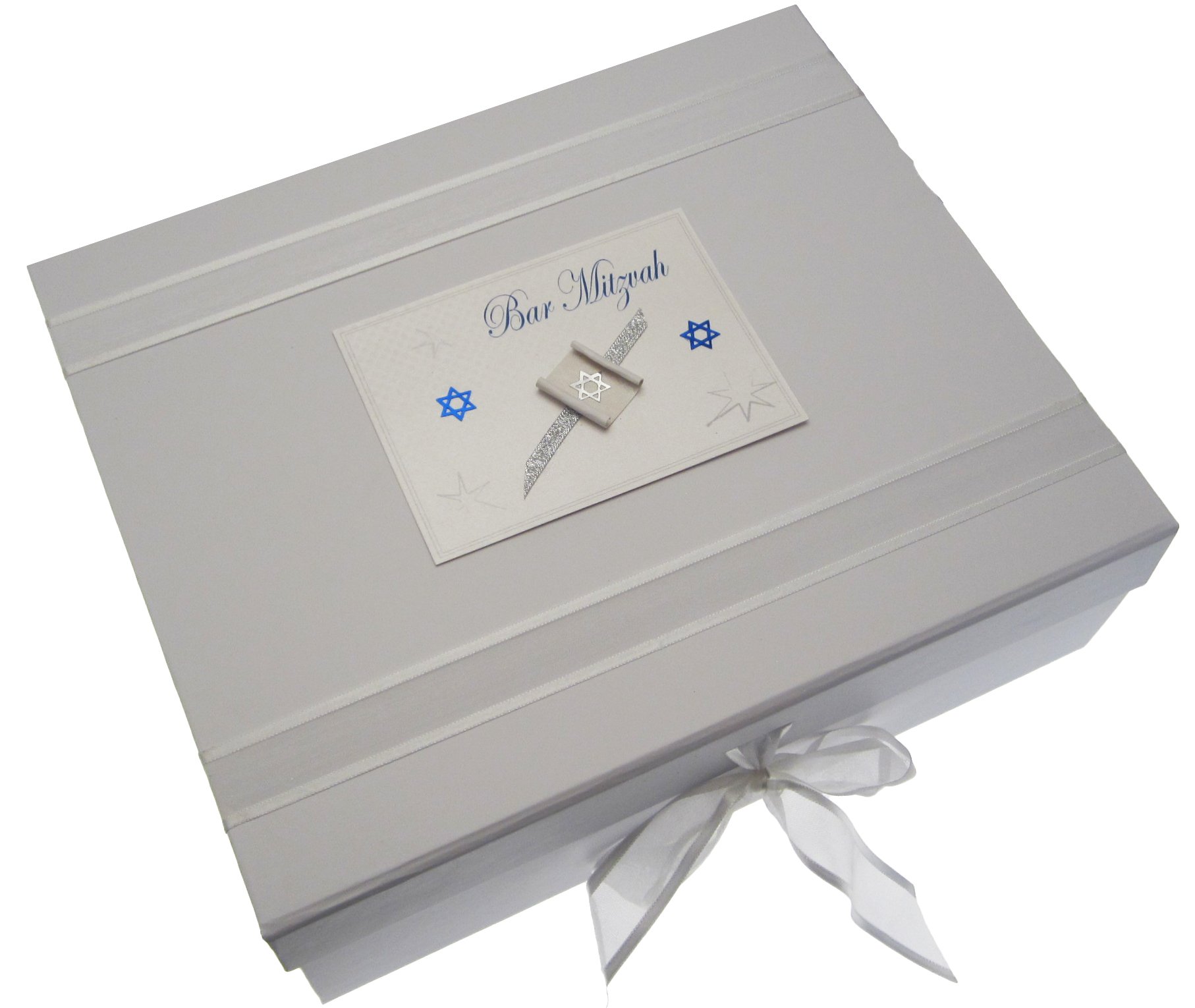 white cotton cards Bar Mitzvah Keepsake Box Jewish Gift (Large, Boys)